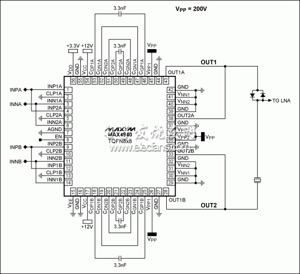 圖15。 應(yīng)用圖的BTL應(yīng)用程序中的MAX4940駕駛4A。