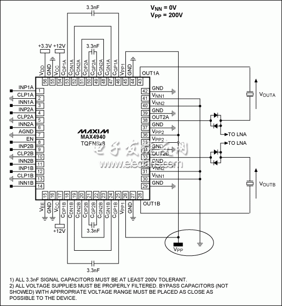 圖12。 一個典型的橋接負(fù)載（BTL）配置使用MAX4940。