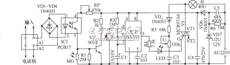 555聲控延時臺燈電路