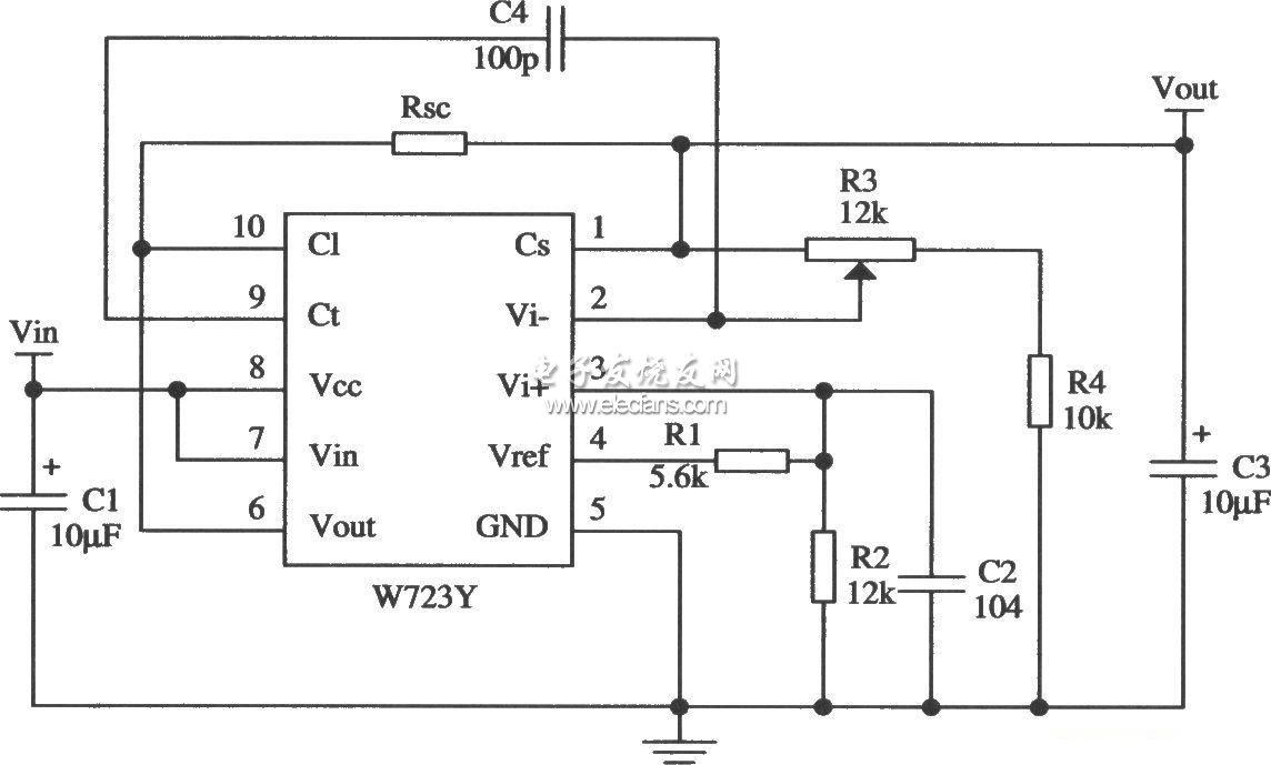 基于W723的正集成穩(wěn)壓器應(yīng)用電路