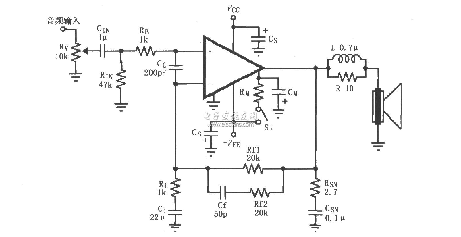 LM4732構成的輔助音頻功率放大電路圖