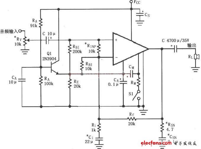 LM4781構(gòu)成的單電源功放電路