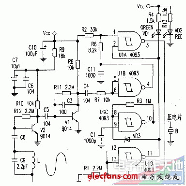 感應(yīng)式指針手表電池測試器電路圖