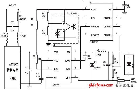 結(jié)溫保護(hù)的LED電源電路圖