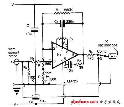 鉗留電流探頭補(bǔ)償器電路