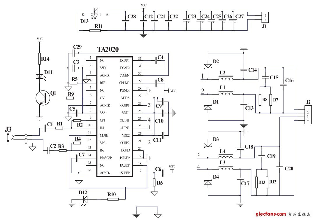 TA2020構(gòu)成的功放電路