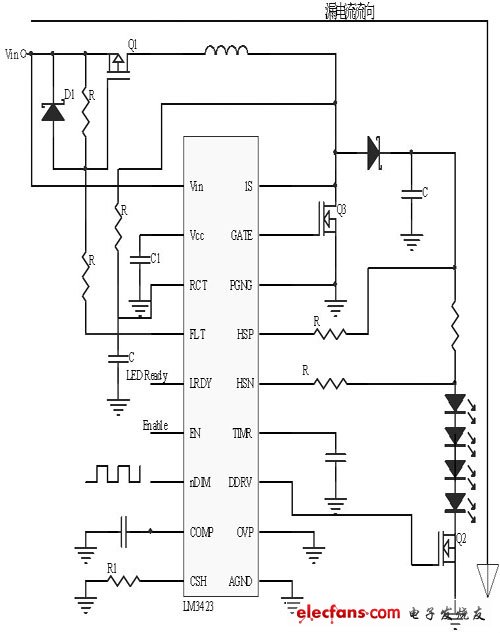 LM3423構(gòu)成的升壓LED驅(qū)動(dòng)器電路