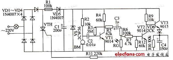 光敏電阻延時(shí)節(jié)電開(kāi)關(guān)電路