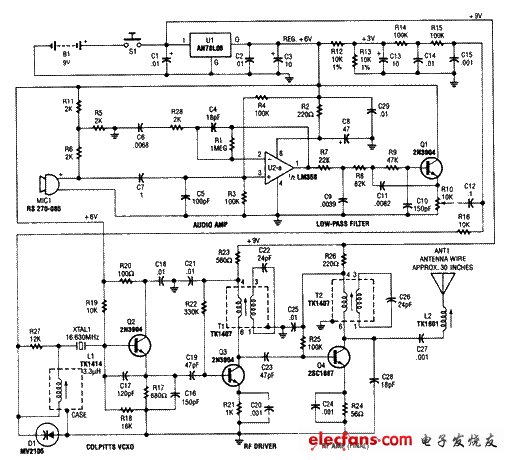 49MHz調(diào)頻發(fā)射器電路