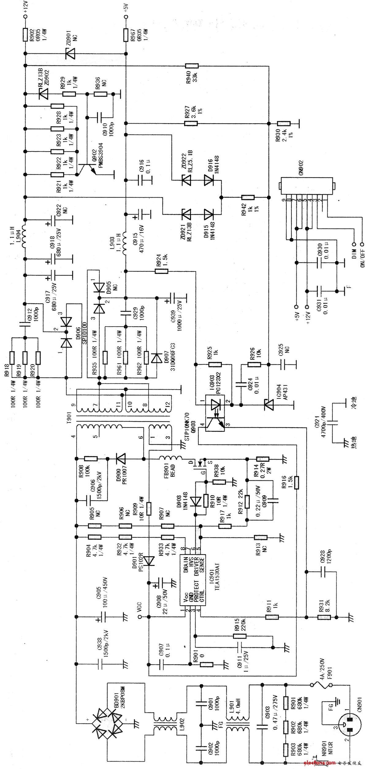 TEA1530AT構(gòu)成的電源電路圖