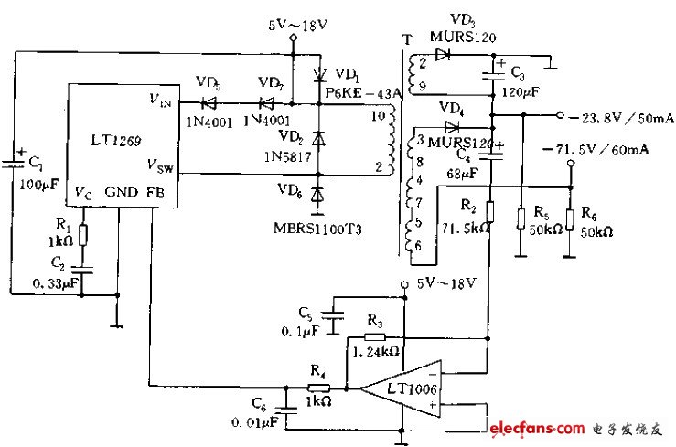 LT1269構(gòu)成的標(biāo)準(zhǔn)回掃電路