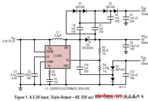 三路輸出穩(wěn)壓器驅(qū)動(dòng)大型TFT-LCD顯示器