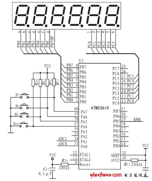 單片機(jī)ATMEGA16鍵盤及顯示電路