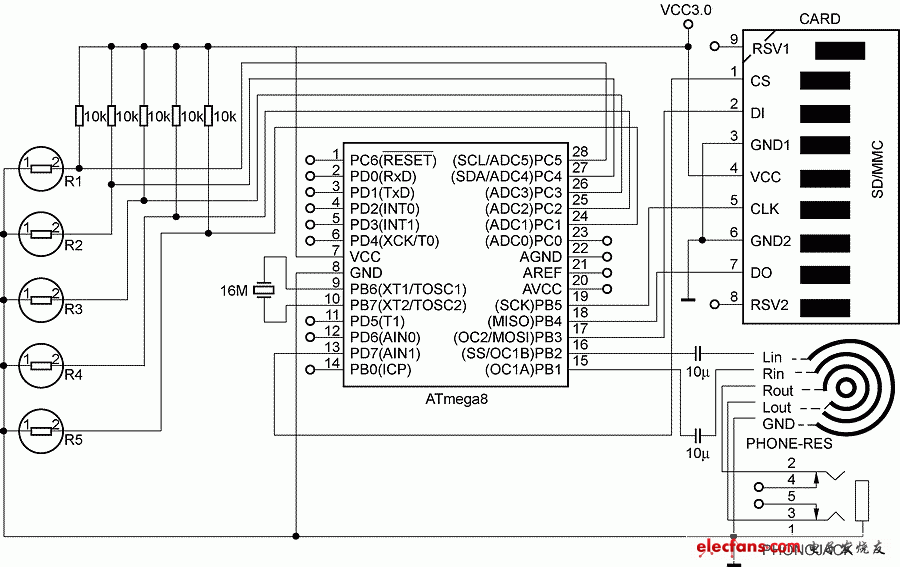 采用AVR M8單片機(jī)的電路原理圖