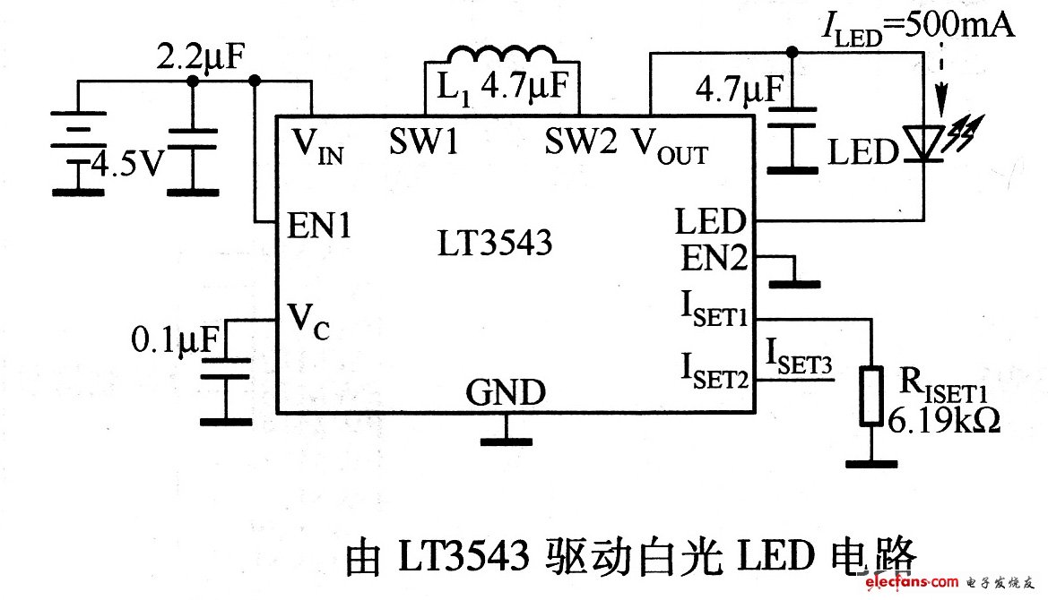 LTC3543驅(qū)動(dòng)白光LED電路