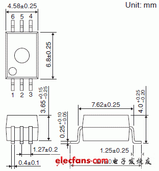 IGBT/MOSFET柵極驅(qū)動耦合器輪廓說明圖: TLP705A.