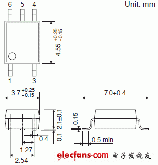 保證在 110 度條件下運(yùn)行的 3.3V/5V 驅(qū)動高速邏輯 IC 耦合器輪廓說明圖: TLP2309.