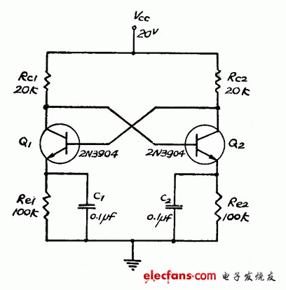 直接耦合離散非穩(wěn)態(tài)多諧振蕩器電路