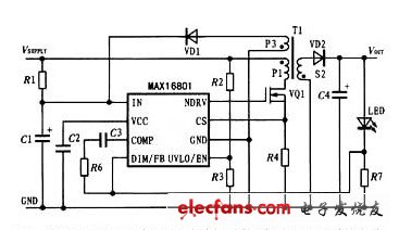 基于MAX16801的離線非隔離回掃式LED驅(qū)動(dòng)器電路