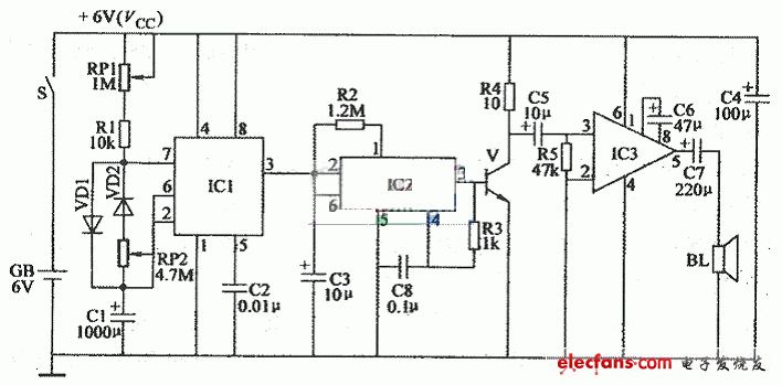 仿聲原理電子驅(qū)鼠器電路