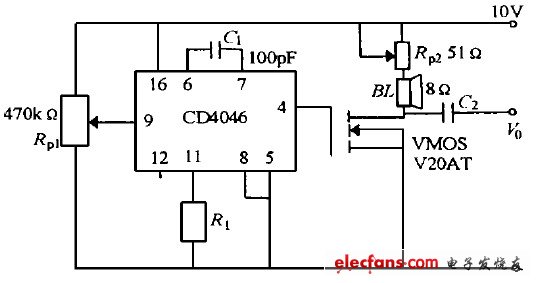 CD4046構(gòu)成的電壓頻率轉(zhuǎn)換器電路