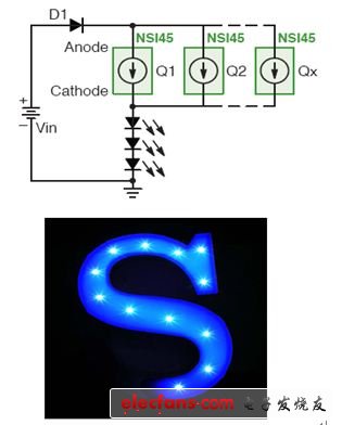 圖4：NSI45顯示屏和廣告牌文字電路應(yīng)用示例