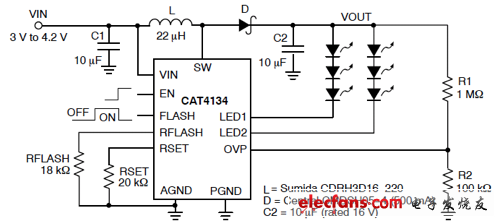 CAT4134專用LED驅(qū)動(dòng)器典型應(yīng)用電路圖