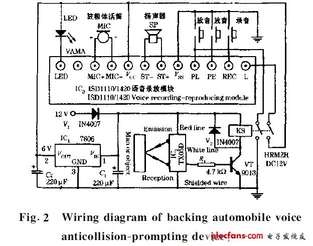  汽車倒車防撞語音提示器接線圖