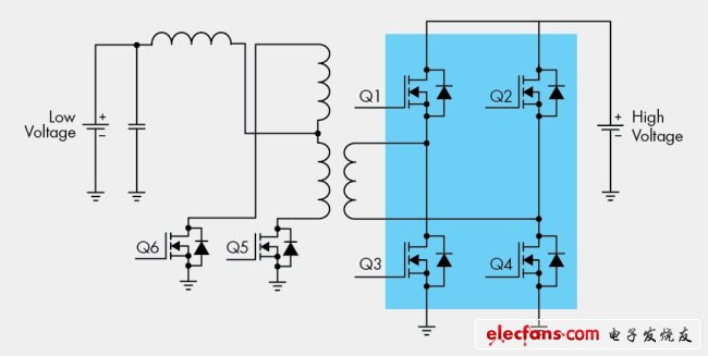 圖6，全橋同步DC/DC轉(zhuǎn)換器。