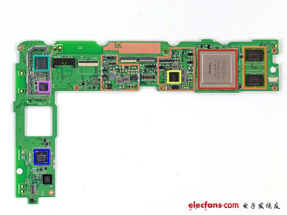 主板主要包含了以下廠商芯片：NVIDIA T30L Tegra 3 處理器；Hynix HTC2G83CFR DDR3 RAM；Max 77612A轉(zhuǎn)換開關(guān)調(diào)節(jié)器；AzureWave AW-NH665無線模塊；Broadcom BCM4751單芯片集成GPS接收器；NXP 65N04；Invensense MPU-6050陀螺儀和加速度計