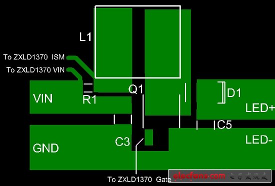 圖6:ZXLD1370升壓LED驅(qū)動器的PCB布局示例。