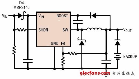 圖6：防止輸入短路時(shí)輸出備份電池反向放電電路