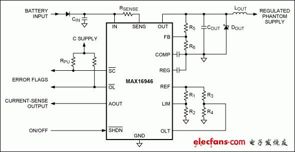 圖1. MAX16946遠(yuǎn)端天線CSA和開(kāi)關(guān)的典型工作電路