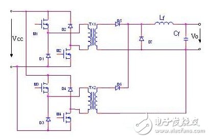 圖1 組合雙管正激變換器的電路原理圖