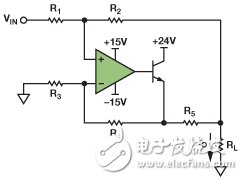 　圖1. 改進(jìn)型Howland電流源驅(qū)動(dòng)接地負(fù)載。