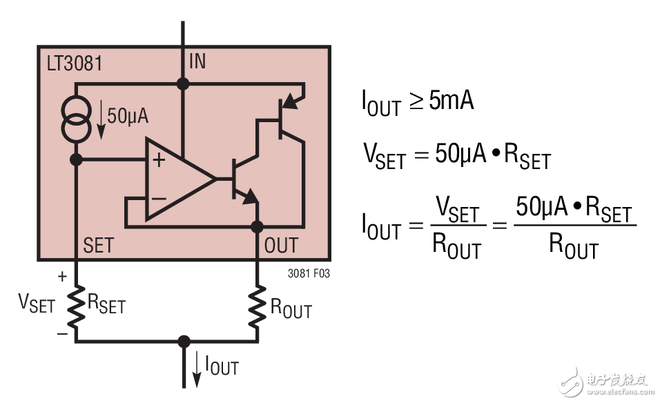 Using the LT3081 as a Current Source將 LT3081 用作一個(gè)電流源