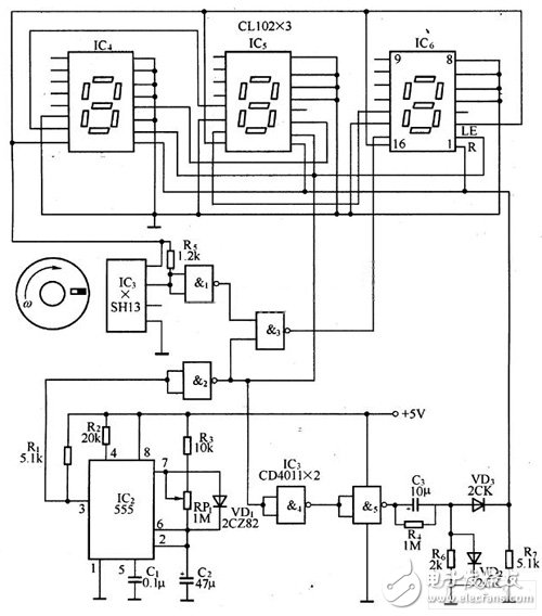 基于磁傳感器設計的數(shù)字轉速表電路圖