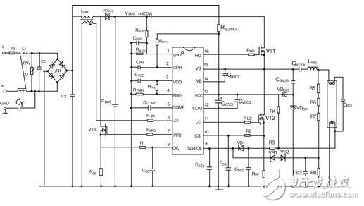 采用IRS2168D的高功率因數(shù)熒光燈電子鎮(zhèn)流器電路