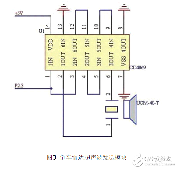 采用MSP430F2274單片機(jī)設(shè)計(jì)的倒車(chē)?yán)走_(dá)電路