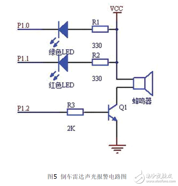 采用MSP430F2274單片機(jī)設(shè)計(jì)的倒車(chē)?yán)走_(dá)電路