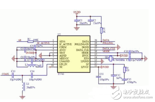 無線傳感器網(wǎng)絡(luò)接收節(jié)點(diǎn)T5743電路