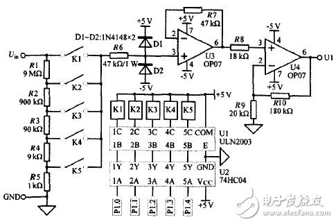 圖2 電壓衰減放大和量程轉(zhuǎn)換電路