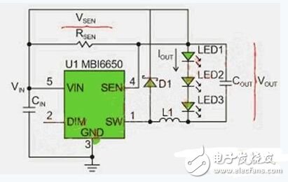 圖3：MBI6650應(yīng)用電路。