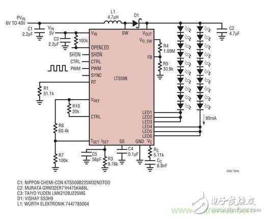 LED驅(qū)動器用于30個白光LED