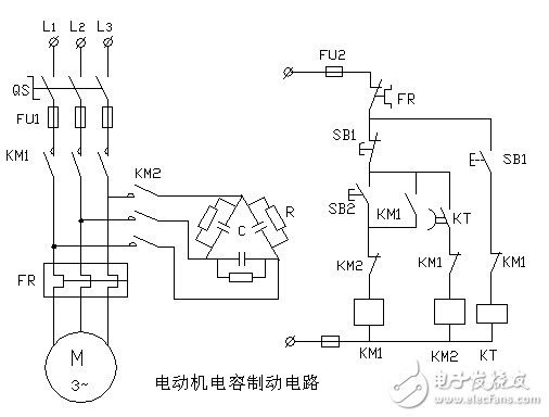 電動機(jī)電容制動制動控制電路