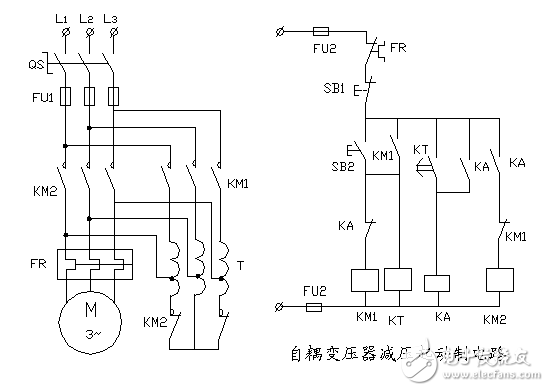 自耦變壓器減壓起動起動控制電路