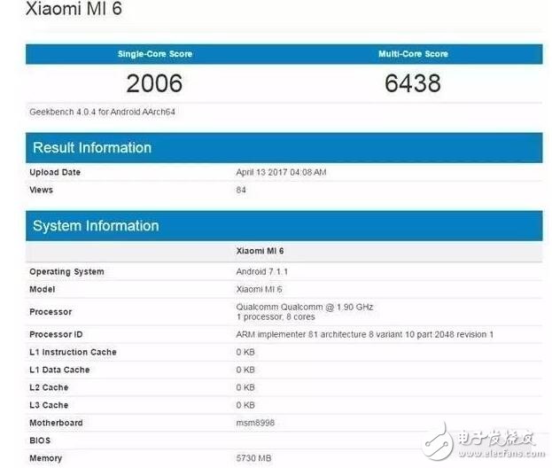 小米6搭載滿血驍龍835跑分曝光！小米6跑分現(xiàn)身GeeKbench數(shù)據(jù)庫