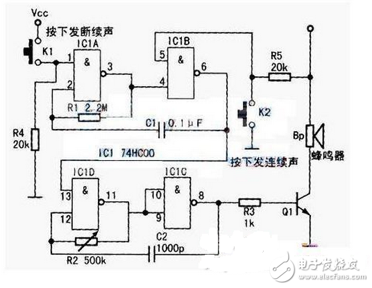 74HC00多諧振蕩器電路圖