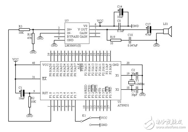 基于AT98S51單片機的報警產(chǎn)生器電路原理圖