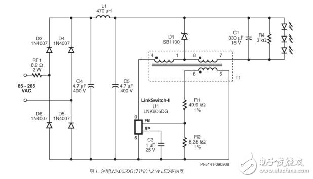 基于4.2 W非隔離LED驅(qū)動器（DER-186）